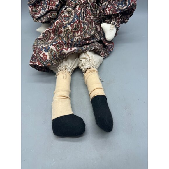 Vintage Handmade Rag Doll Paisley Dress & bow ribbon 25" brown READ - Picture 5 of 9